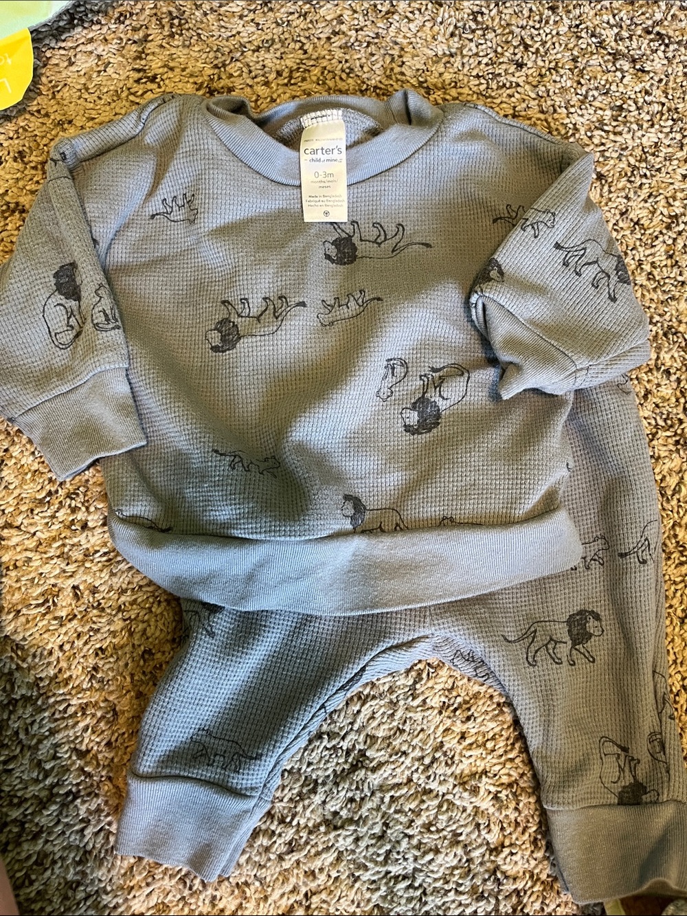 Carter's Gray Waffle Knit Lion Pajama Set
